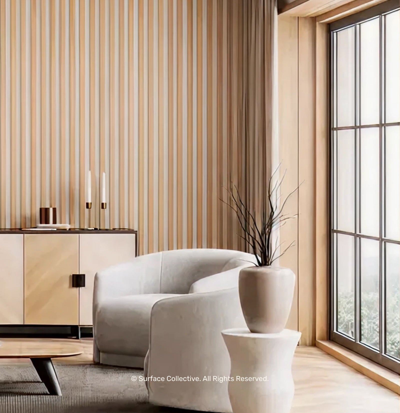 Natural Oak on White - Acoustic Timber Slat