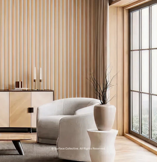 Natural Oak on White - Acoustic Timber Slat